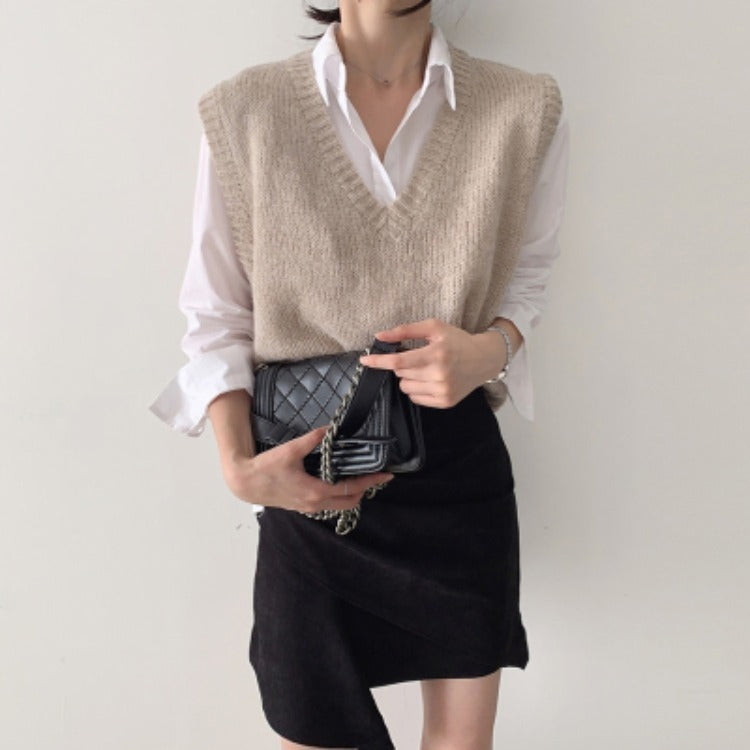 Sleeveless sweater women loose short outer wear