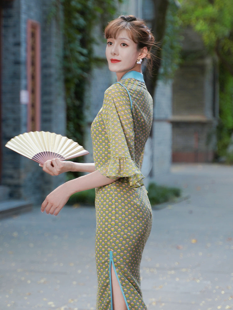 Green Cheongsam Woman Improved Dress